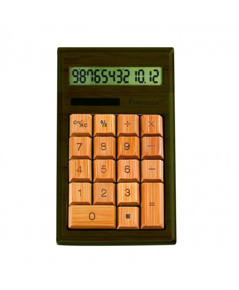 12-Digits Bamboo Custom Carved Desktop Calculator, Walnut Color