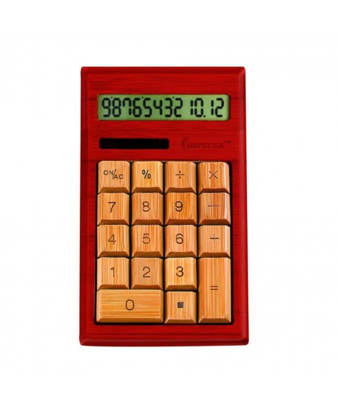 12-Digits Bamboo Custom Carved Desktop Calculator, Mahogany Color