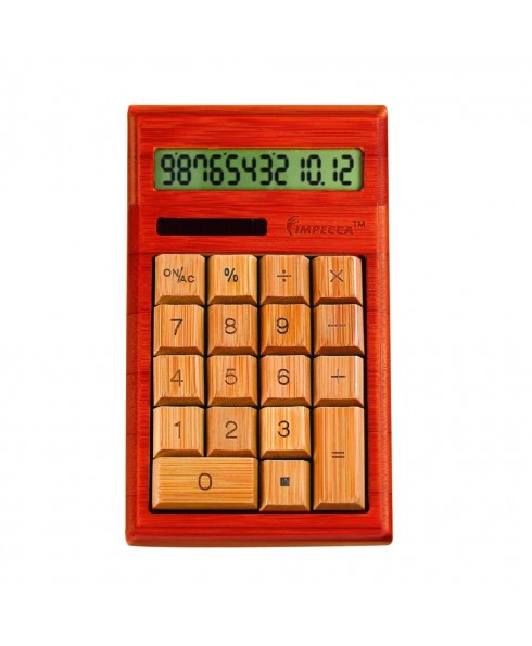 12-Digits Bamboo Custom Carved Desktop Calculator, Cherry Color