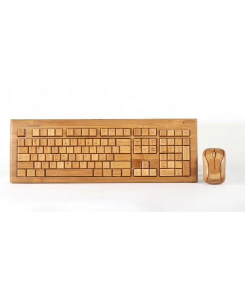 Hand-Carved Designer Bamboo Wireless Keyboard and Mouse Combo