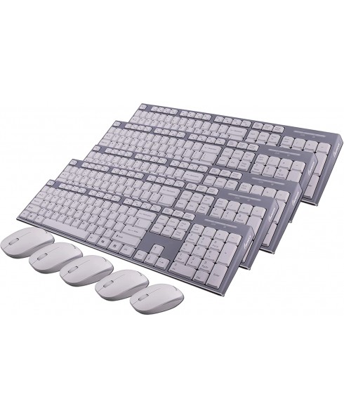 5-Pack Wireless Keyboard and Mouse Combo, Spill-Resistant, Low Power Consumption - White