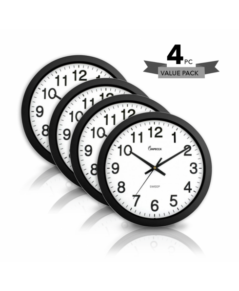 14-inch Silent Sweep Movement Wall Clock 4-Pack (WCW-144K) - Black