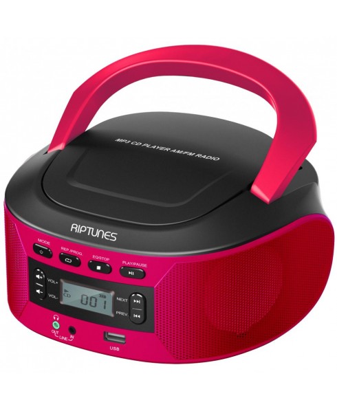 CD MP3 Boombox AM FM Radio with Bluetooth Aux-in USB, Phones jack, AC/DC Powered - Pink/Black