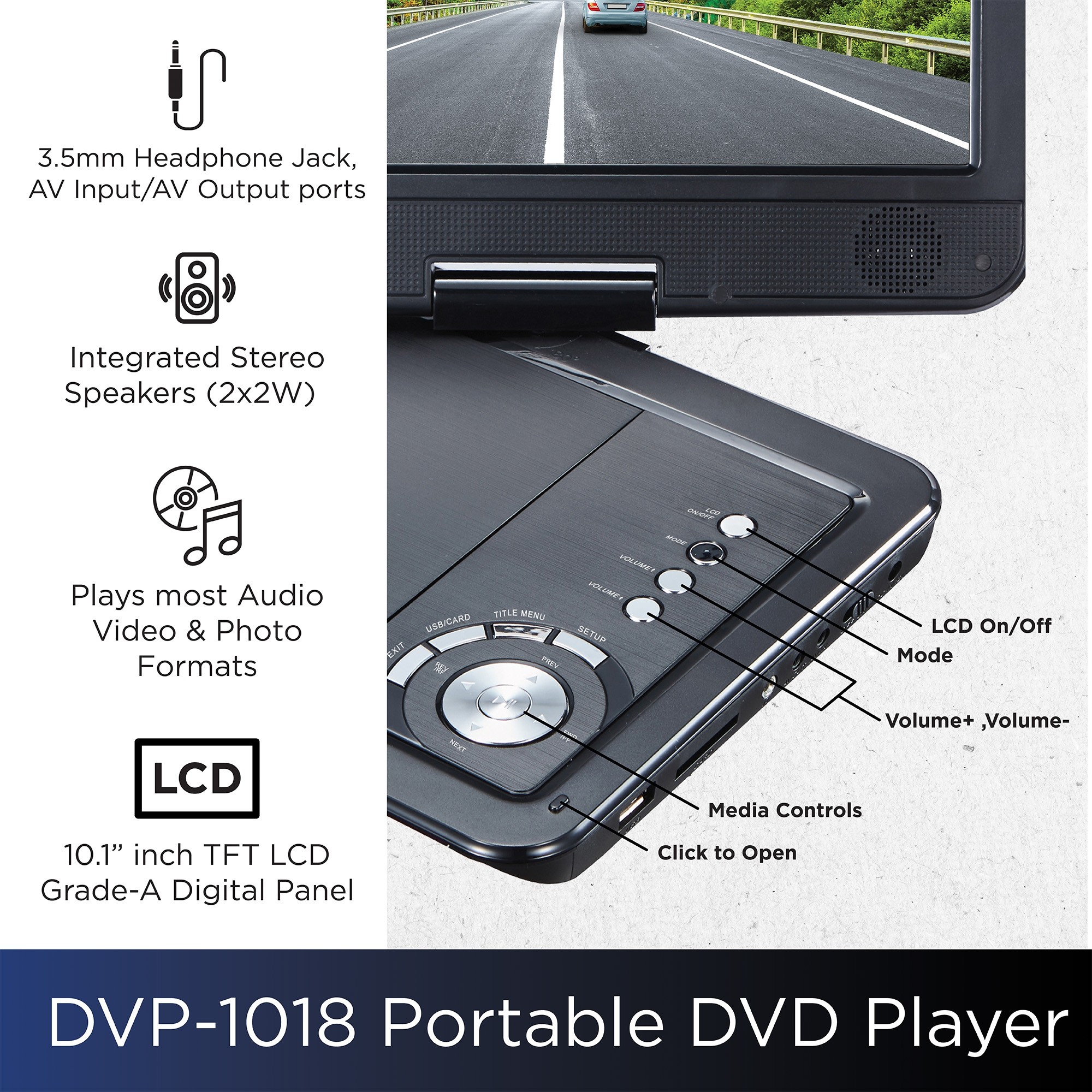 10.1-inch 270° Swivel Screen Portable DVD Player - Black