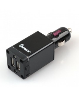 Impecca 10-Watt Dual USB Car Adapter with LED Flashlight, Black
