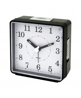 Travel Alarm Clock, Sweep Movement, Black