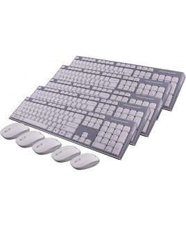 5-Pack Wireless Keyboard and Mouse Combo, Spill-Resistant, Low Power Consumption - White