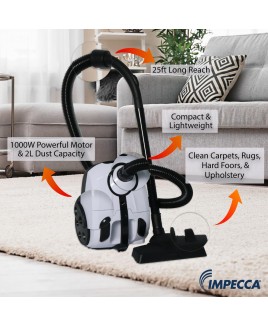 Bagged Canister Vacuum Cleaner + Two Packs of 6-Replacement Bags (IVC2155W) - White