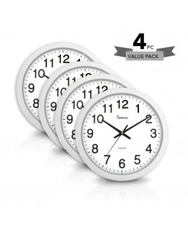 14-inch Silent Sweep Movement Wall Clock 4-Pack (WCW-144W) - White
