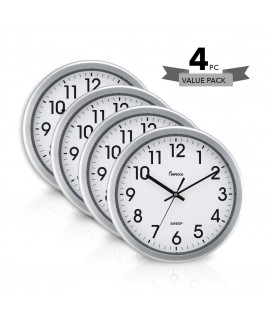 12-inch Silent Wall Clock, 4 pack (WCW12M1S) - Metallic Silver