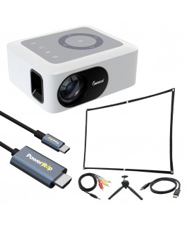 LED VP102W Home Theatre Projector + Accessory Kit + PowerItUp USB-C to HDMI 4K High Speed Cable, 6FT