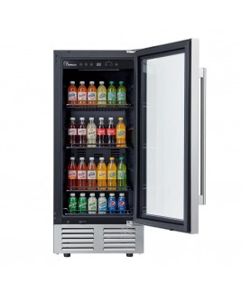 15” 83-Can Capacity Built-in or Freestanding Beverage Cooler Stainless Steel & Glass Door with Handle